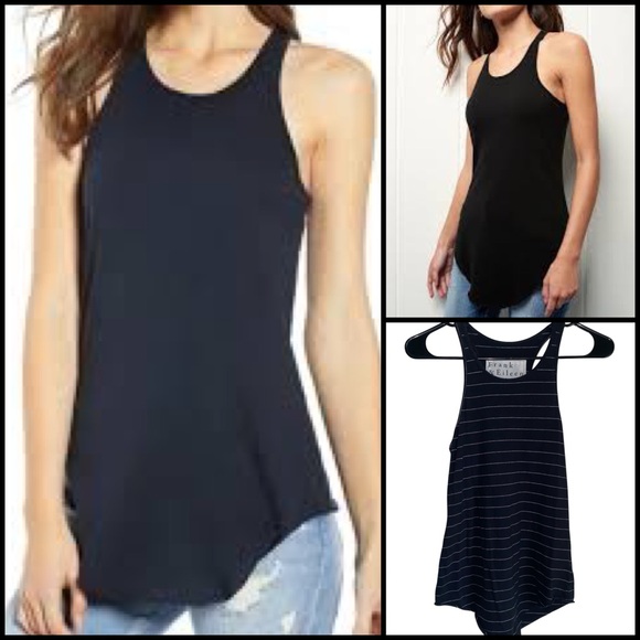 Frank & Eileen Tee Lab Black White Stripe Asymmetrical Cut Hem Racerback Top XS - Picture 1 of 12